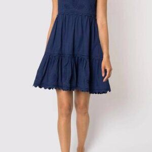 Juliet Dunn Navy Poplin Tie-Shoulder Sundress – 100% Cotton